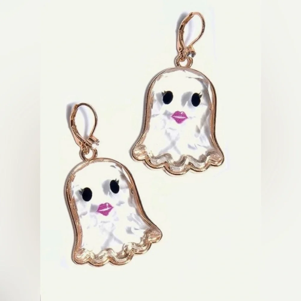 Betsy Johnson  NWT Cute Halloween White Faceted Girl Ghost Earrings (J116) - Picture 5 of 8